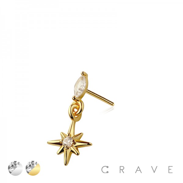 316L SURGICAL STEEL THREADLESS PUSH IN STARBURST CZ DANGLE TOP PART